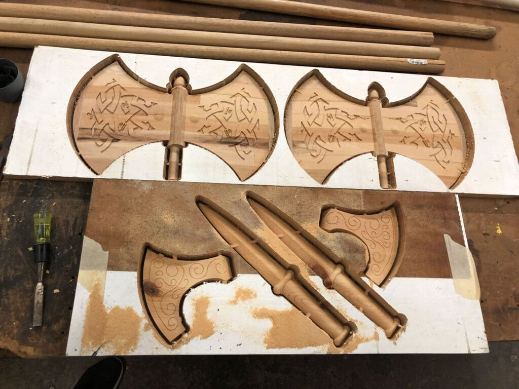 viking weapons carved